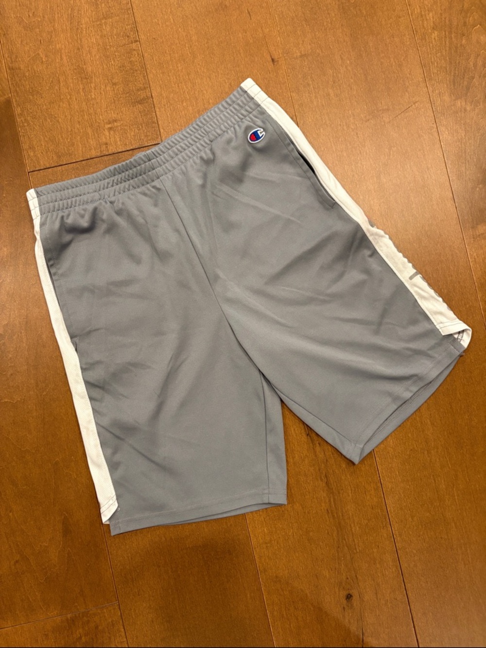 Champion Gray Athletic Shorts with White Side Stripes